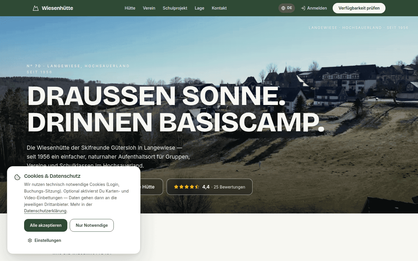 Skihütte Langewiese – Website mit direktem Anfrageformular für Gruppen