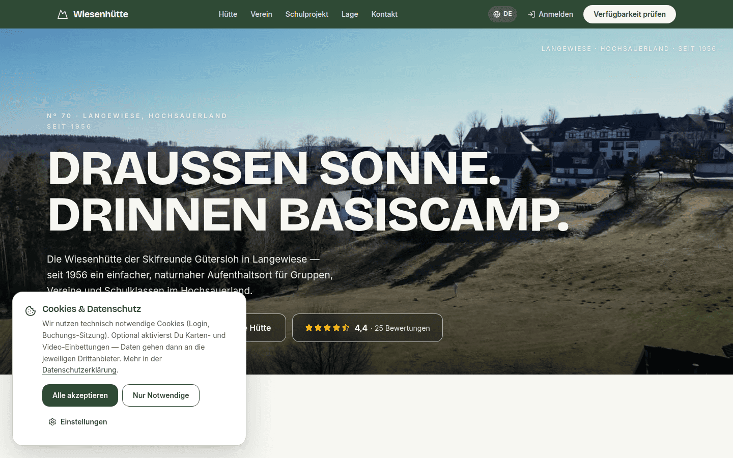 Skihütte Langewiese – Website mit direktem Anfrageformular für Gruppen